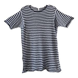 EILEEN FISHER Women Petite M MP Sweater Striped Dark Gray White Organic Linen 40